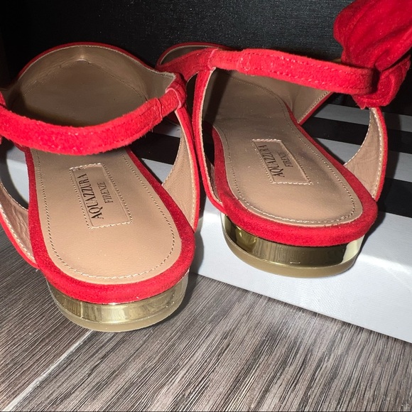 BNIB Aquazzura Red Suede Ballet Ballerina Slingback Flats - Picture 7 of 15